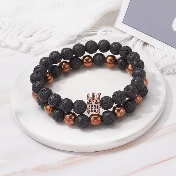 PandaHall Natural Lava Rock & Non-magnetic Synthetic Hematite Round Beads Energy Power Stretch Bracelets Sett, Crown Brass Cubic Zirconia...
PandaHall Natural Lava Rock & Non-magnetic Synthetic Hematite Round Beads Energy Power Stretch Bracelets Sett, Crown Brass Cubic Zirconia...