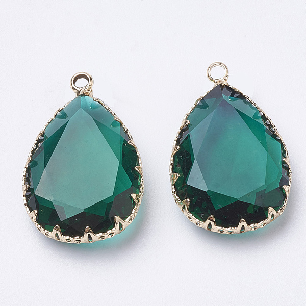PandaHall K9 Glass Pendants, with Golden Tone Brass Findings, Faceted, Drop, Teal, 29~30x19x6~8.5mm, Hole: 2mm K9 Glass Teardrop Cyan
PandaHall K9 Glass Pendants, with Golden Tone Brass Findings, Faceted, Drop, Teal, 29~30x19x6~8.5mm, Hole: 2mm K9 Glass Teardrop Cyan