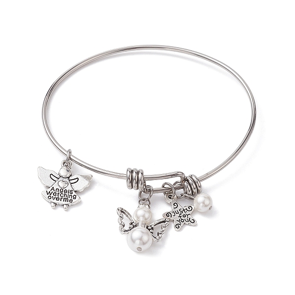 PandaHall 304 Stainless Steel Expandable Bangle, Lucky Angel Fairy Shell Pearl & Alloy Charms Bangle, Antique Silver, Inner Diameter...
PandaHall 304 Stainless Steel Expandable Bangle, Lucky Angel Fairy Shell Pearl & Alloy Charms Bangle, Antique Silver, Inner Diameter...