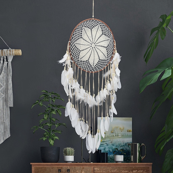 PandaHall Woven Web/Net with Feather Wall Hanging Decorations, with Iron Ring and Wood Bead, for Home Bedroom Decorations, White, 1180mm...
PandaHall Woven Web/Net with Feather Wall Hanging Decorations, with Iron Ring and Wood Bead, for Home Bedroom Decorations, White, 1180mm...