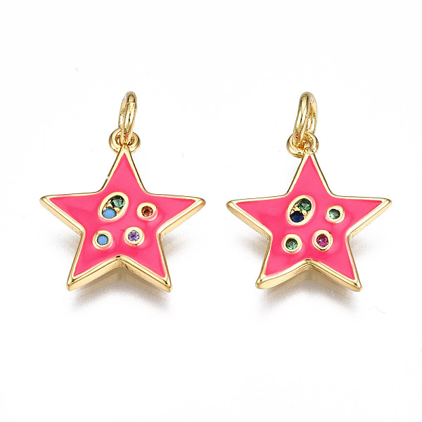 PandaHall Brass Micro Pave Cubic Zirconia Enamel Charms, with Jump Rings, Nickel Free, Star, Real 16K Gold Plated, Deep Pink, 15x13.5x2mm...
PandaHall Brass Micro Pave Cubic Zirconia Enamel Charms, with Jump Rings, Nickel Free, Star, Real 16K Gold Plated, Deep Pink, 15x13.5x2mm...