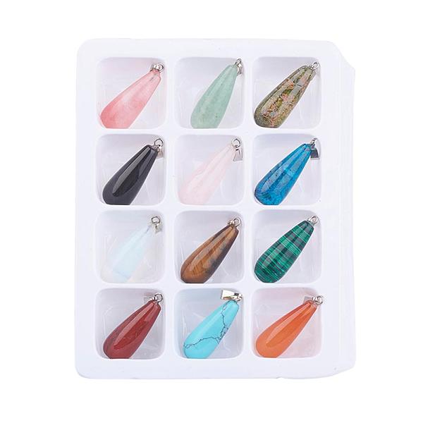 PandaHall Gemstone Pendants, with Brass Clasps, Mixed Stone, teardrop, Mixed Color, 30x11mm, Hole: 6x2mm, 12pcs/box Mixed Stone Teardrop..., Multicolor
PandaHall Gemstone Pendants, with Brass Clasps, Mixed Stone, teardrop, Mixed Color, 30x11mm, Hole: 6x2mm, 12pcs/box Mixed Stone Teardrop..., Multicolor