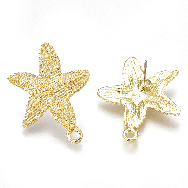 PandaHall Alloy Stud Earring Findings, with Loop, Steel Pins, Starfish/Sea Stars, Light Gold, 30x26mm, Hole: 2mm, Pin: 0.7mm Alloy Star
PandaHall Alloy Stud Earring Findings, with Loop, Steel Pins, Starfish/Sea Stars, Light Gold, 30x26mm, Hole: 2mm, Pin: 0.7mm Alloy Star