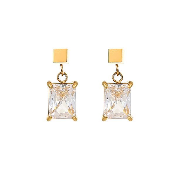 PandaHall Fashionable stainless steel earrings with rectangular zirconia studs and diamond inlays.
PandaHall Fashionable stainless steel earrings with rectangular zirconia studs and diamond inlays.