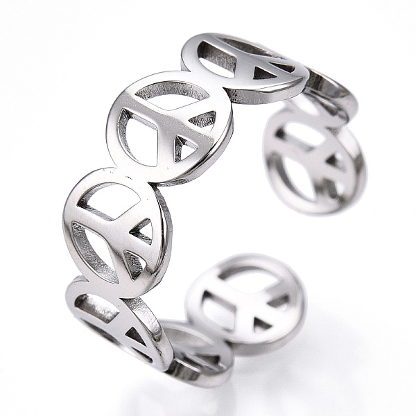 PandaHall 304 Stainless Steel Peace Sign Open Cuff Ring for Women, Stainless Steel Color, US Size 6 1/4(16.7mm) 304 Stainless Steel
PandaHall 304 Stainless Steel Peace Sign Open Cuff Ring for Women, Stainless Steel Color, US Size 6 1/4(16.7mm) 304 Stainless Steel