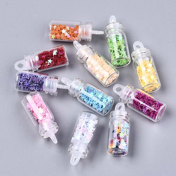 PandaHall Glass Wishing Bottle Pendant Decorations, with Star Glitter Sequins/Paillette inside, with Plastic Plug, Mixed Color, 27~29x11mm..., Multicolor
PandaHall Glass Wishing Bottle Pendant Decorations, with Star Glitter Sequins/Paillette inside, with Plastic Plug, Mixed Color, 27~29x11mm..., Multicolor