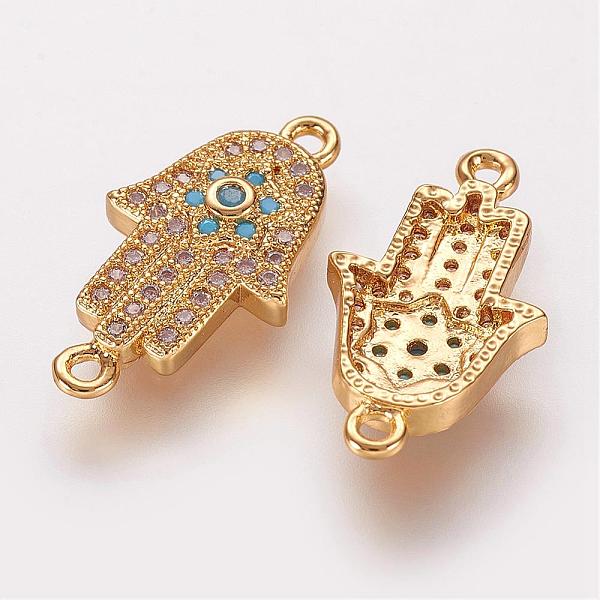PandaHall Brass Micro Pave Cubic Zirconia Links, Hamsa Hand/Hand of Fatima/Hand of Miriam, Golden, 18x10x3mm, Hole: 1mm Brass+Cubic Zirconia...
PandaHall Brass Micro Pave Cubic Zirconia Links, Hamsa Hand/Hand of Fatima/Hand of Miriam, Golden, 18x10x3mm, Hole: 1mm Brass+Cubic Zirconia...