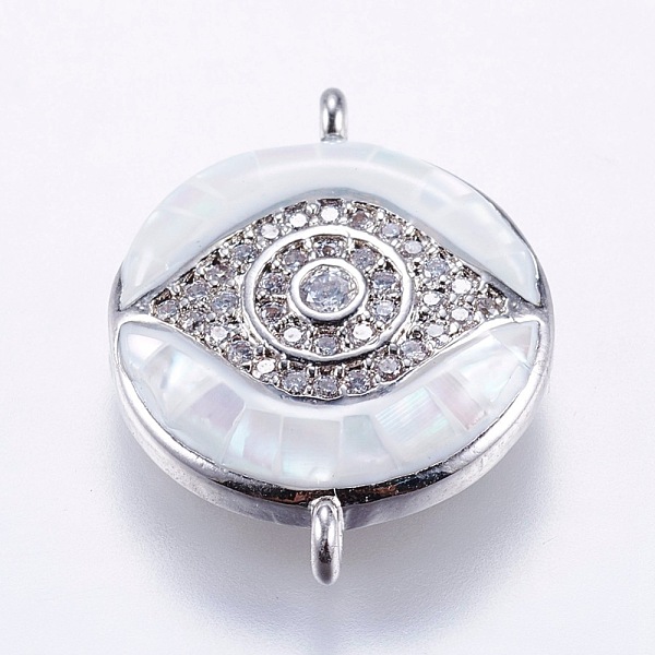 PandaHall Brass Micro Pave Cubic Zirconia Links, with White Shell, Eye, Platinum, 20.5x16x4mm, Hole: 1mm Brass+Cubic Zirconia Eye White
PandaHall Brass Micro Pave Cubic Zirconia Links, with White Shell, Eye, Platinum, 20.5x16x4mm, Hole: 1mm Brass+Cubic Zirconia Eye White