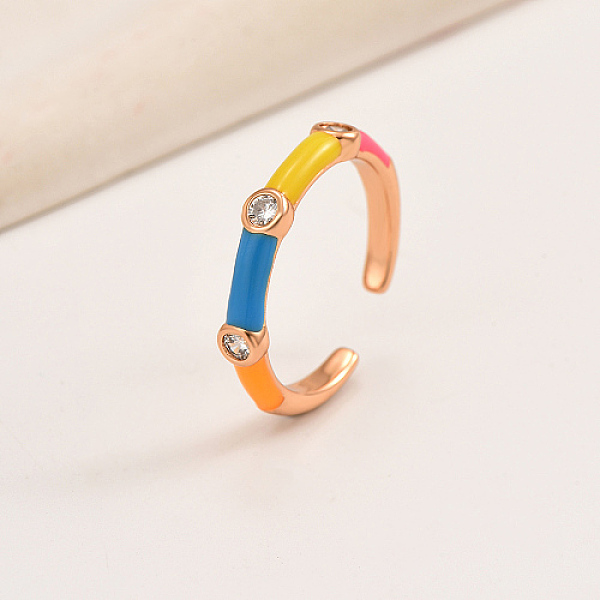 PandaHall Brass Micro Pave Cubic Zirconia Open Cuff Ring, with Colorful Enamel, Rose Gold, Inner Diameter: 18mm Brass+Cubic Zirconia
PandaHall Brass Micro Pave Cubic Zirconia Open Cuff Ring, with Colorful Enamel, Rose Gold, Inner Diameter: 18mm Brass+Cubic Zirconia