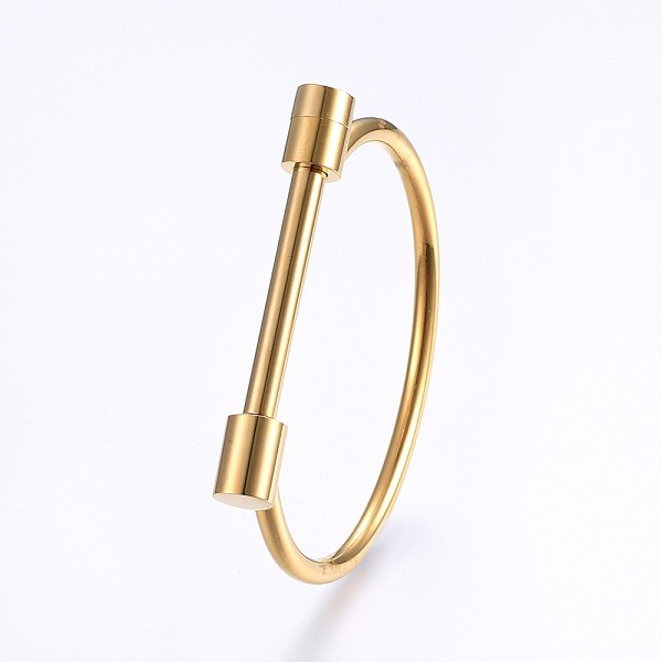 PandaHall Vacuum Plating 304 Stainless Steel Bangles, Golden, 2-1/2 inch(6.3cm)x1-7/8 inch(4.7cm), 4~9mm 304 Stainless Steel
PandaHall Vacuum Plating 304 Stainless Steel Bangles, Golden, 2-1/2 inch(6.3cm)x1-7/8 inch(4.7cm), 4~9mm 304 Stainless Steel