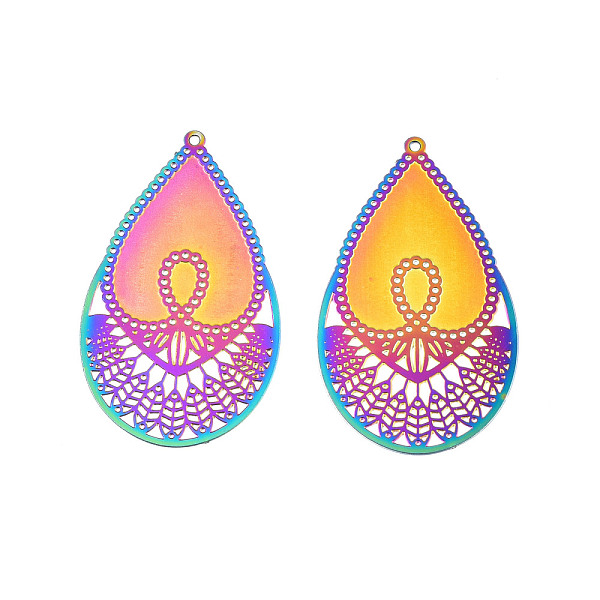 PandaHall Ion Plating(IP) 304 Stainless Steel Filigree Pendants, Etched Metal Embellishments, Drop, Rainbow Color, 42x25x0.2mm, Hole: 1.2mm...
PandaHall Ion Plating(IP) 304 Stainless Steel Filigree Pendants, Etched Metal Embellishments, Drop, Rainbow Color, 42x25x0.2mm, Hole: 1.2mm...
