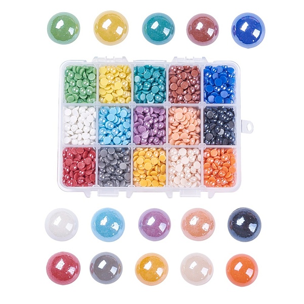 PandaHall 15 Colors Pearlized Plated Handmade Porcelain Cabochons, Half Round/Dome, Mixed Color, 5.5x3mm, about 215~220pcs/compartment..., Multicolor
PandaHall 15 Colors Pearlized Plated Handmade Porcelain Cabochons, Half Round/Dome, Mixed Color, 5.5x3mm, about 215~220pcs/compartment..., Multicolor