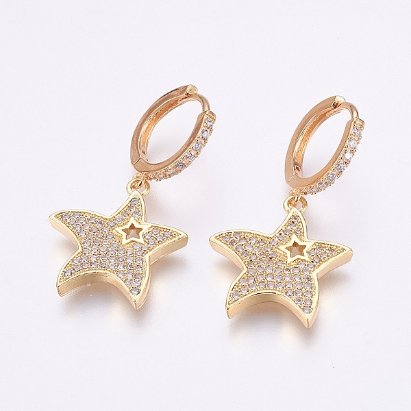PandaHall Brass Micro Pave Cubic Zirconia Dangle Hoop Earrings, Star, Clear, Golden, 35mm, Pin: 1mm Cubic Zirconia Star Clear
PandaHall Brass Micro Pave Cubic Zirconia Dangle Hoop Earrings, Star, Clear, Golden, 35mm, Pin: 1mm Cubic Zirconia Star Clear
