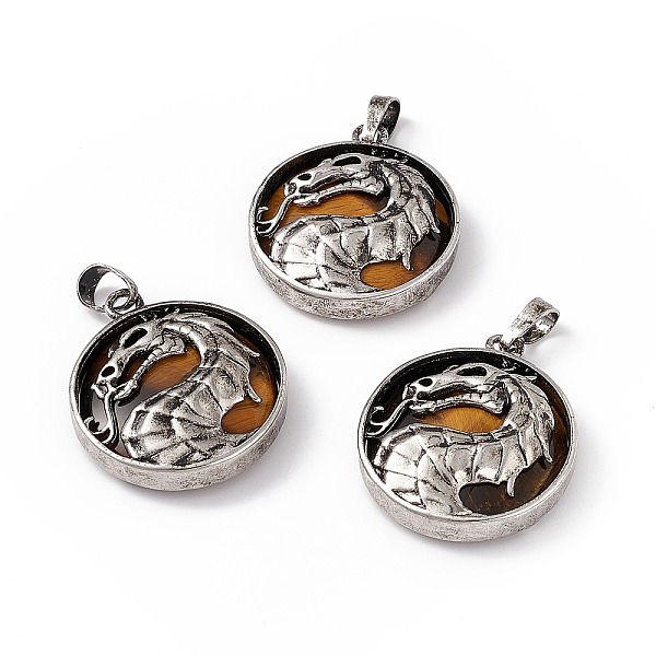 PandaHall Natural Tiger Eye Pendants, Flat Round Charms with Rack Plating Antique Silver Tone Brass Dragon, Cadmium Free & Lead Free...
PandaHall Natural Tiger Eye Pendants, Flat Round Charms with Rack Plating Antique Silver Tone Brass Dragon, Cadmium Free & Lead Free...