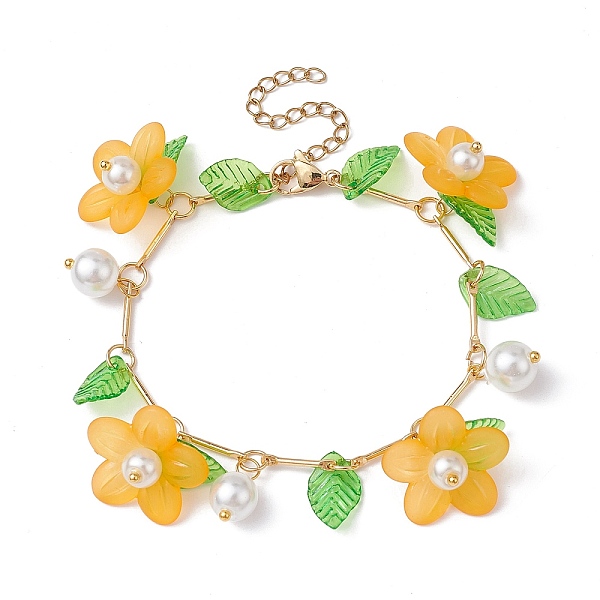 PandaHall Acrylic Flower & Glass Pearl Charm Bracelets, with Brass Chains, Orange, 6-7/8~7-1/8 inch(17.5~18cm) Brass Flower Orange
PandaHall Acrylic Flower & Glass Pearl Charm Bracelets, with Brass Chains, Orange, 6-7/8~7-1/8 inch(17.5~18cm) Brass Flower Orange