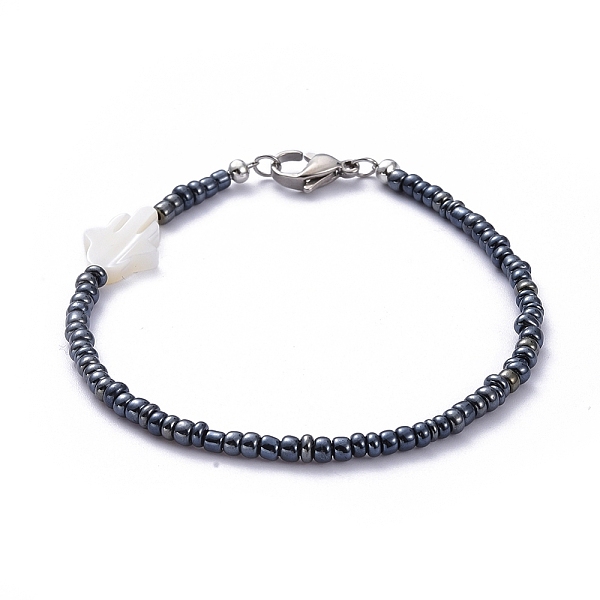 PandaHall Glass Seed Bead Beaded Bracelets, with Hamsa Hand Natural Shell Beads and 304 Stainless Steel Lobster Claw Clasps, Prussian Blue...
PandaHall Glass Seed Bead Beaded Bracelets, with Hamsa Hand Natural Shell Beads and 304 Stainless Steel Lobster Claw Clasps, Prussian Blue...