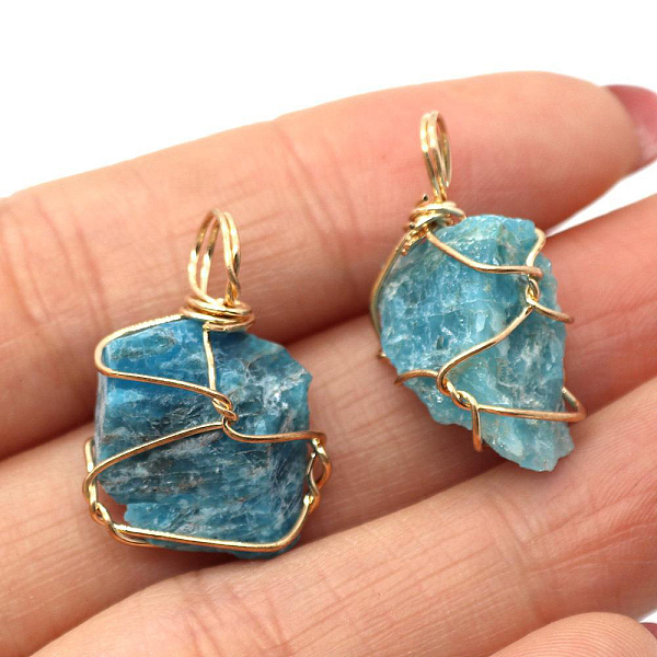 PandaHall Raw Rough Natural Apatite Pendants, Nuggets Charms with Golden Plated Copper Wire Wrapped, 18~30x12~22mm Apatite Nuggets
PandaHall Raw Rough Natural Apatite Pendants, Nuggets Charms with Golden Plated Copper Wire Wrapped, 18~30x12~22mm Apatite Nuggets