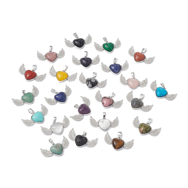 PandaHall Natural & Synthetic Mixed Gemstone Pendants, Heart Charms with Wing, with Platinum Tone Brass Findings, Mixed Dyed and Undyed...
PandaHall Natural & Synthetic Mixed Gemstone Pendants, Heart Charms with Wing, with Platinum Tone Brass Findings, Mixed Dyed and Undyed...
