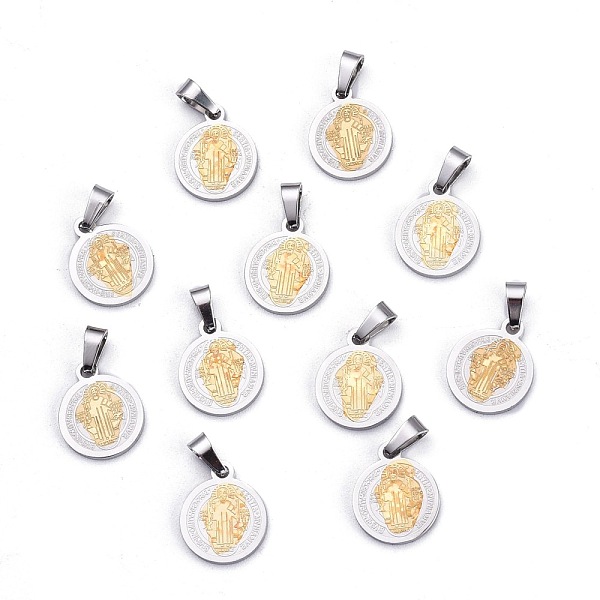 PandaHall Flat Round with San Benito & Word 304 Stainless Steel Charms, Golden & Stainless Steel Color, 14x12x1.2mm, Hole: 4x6.5mm 304...
PandaHall Flat Round with San Benito & Word 304 Stainless Steel Charms, Golden & Stainless Steel Color, 14x12x1.2mm, Hole: 4x6.5mm 304...