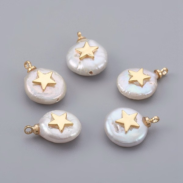 PandaHall Natural Cultured Freshwater Pearl Pendants, with Brass Findings, Long-Lasting Plated, Flat Round with Star, Real 18K Gold Plated..., White
PandaHall Natural Cultured Freshwater Pearl Pendants, with Brass Findings, Long-Lasting Plated, Flat Round with Star, Real 18K Gold Plated..., White