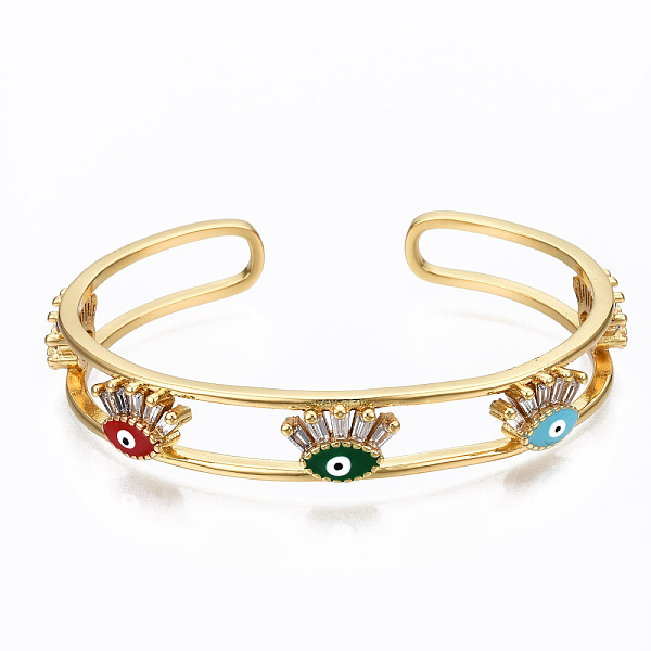 PandaHall Brass Micro Pave Clear Cubic Zirconia Cuff Bangles, with Enamel, Nickel Free, Evil Eye, Colorful, Real 16K Gold Plated, Inner...
PandaHall Brass Micro Pave Clear Cubic Zirconia Cuff Bangles, with Enamel, Nickel Free, Evil Eye, Colorful, Real 16K Gold Plated, Inner...