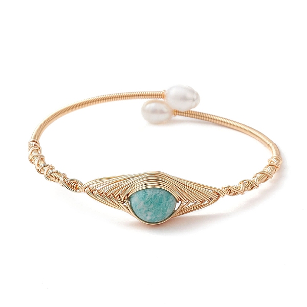 PandaHall Natural Amazonite & Pearl Cuff Bangle, Golden Copper Wire Wrapped Bangle, Inner Diameter: 2-1/4 inch(5.6cm) Amazonite
PandaHall Natural Amazonite & Pearl Cuff Bangle, Golden Copper Wire Wrapped Bangle, Inner Diameter: 2-1/4 inch(5.6cm) Amazonite