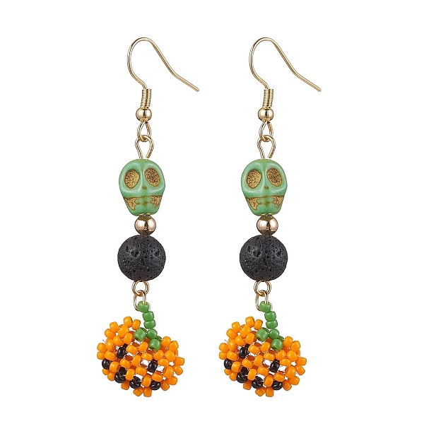 PandaHall Glass Beads Pendant Dangle Earring, Synthetic Turquoise and Natural Lava Rock Beads, Pumpkin, for Halloween, Colorful, 65x16mm...
PandaHall Glass Beads Pendant Dangle Earring, Synthetic Turquoise and Natural Lava Rock Beads, Pumpkin, for Halloween, Colorful, 65x16mm...
