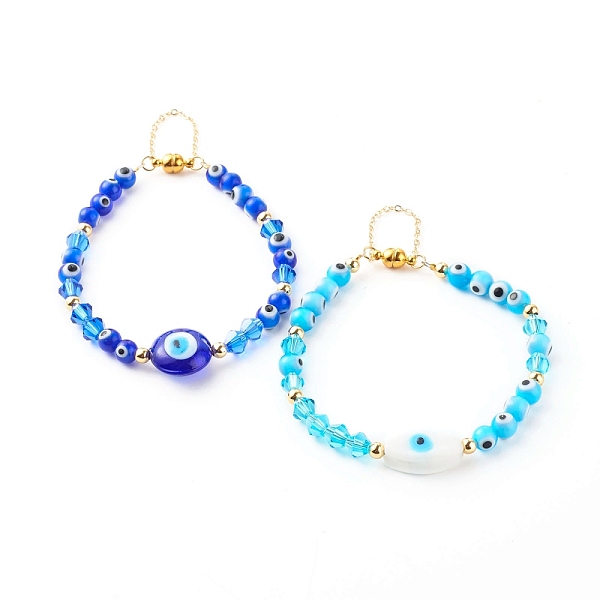 PandaHall Handmade Lampwork Evil Eye Beaded Bracelets, with Faceted Glass Beads and Brass Magnetic Clasp, Mixed Color, Inner Diameter: 2-1/2..., Multicolor
PandaHall Handmade Lampwork Evil Eye Beaded Bracelets, with Faceted Glass Beads and Brass Magnetic Clasp, Mixed Color, Inner Diameter: 2-1/2..., Multicolor