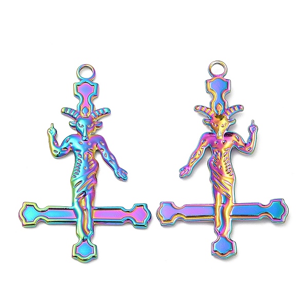 PandaHall 304 Stainless Steel Pendants, Cross with Baphomet Charm, Rainbow Color, 43x27x2mm, Hole: 3mm 304 Stainless Steel Cross
PandaHall 304 Stainless Steel Pendants, Cross with Baphomet Charm, Rainbow Color, 43x27x2mm, Hole: 3mm 304 Stainless Steel Cross