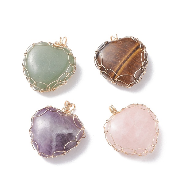 PandaHall Natural Gemstone Pendants, with Real 18K Gold Plated Copper Wire Wrapped, Heart, 29.5~32x26x9mm, Hole: 3mm Mixed Stone Heart
PandaHall Natural Gemstone Pendants, with Real 18K Gold Plated Copper Wire Wrapped, Heart, 29.5~32x26x9mm, Hole: 3mm Mixed Stone Heart