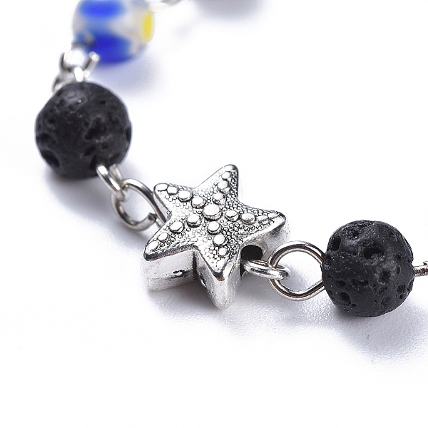 PandaHall Natural Lava Rock Bead Bracelets, with Alloy Findings, Millefiori Glass Round-Single Flower Bead and Brass Curb Chains...
PandaHall Natural Lava Rock Bead Bracelets, with Alloy Findings, Millefiori Glass Round-Single Flower Bead and Brass Curb Chains...