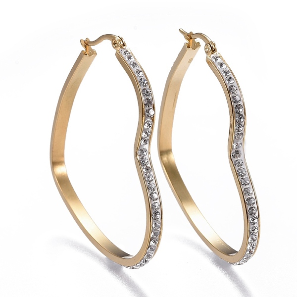 PandaHall 201 Stainless Steel Hoop Earrings, with Rhinestone, Heart, Golden, 47x52.5x3.1mm, Pin: 0.8mm Rhinestone Heart Clear
PandaHall 201 Stainless Steel Hoop Earrings, with Rhinestone, Heart, Golden, 47x52.5x3.1mm, Pin: 0.8mm Rhinestone Heart Clear