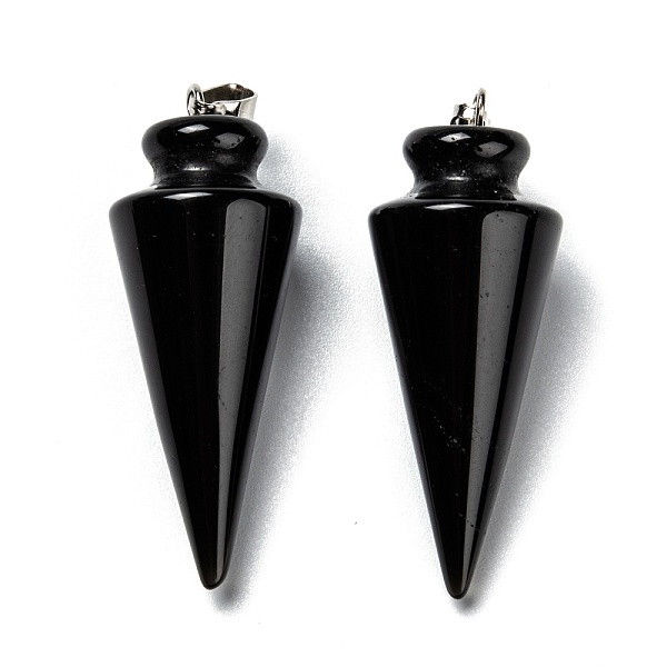PandaHall Natural Obsidian Pendants, with Platinum Brass Findings, Cone, 40~44x15~16mm, Hole: 3x7mm Obsidian Cone
PandaHall Natural Obsidian Pendants, with Platinum Brass Findings, Cone, 40~44x15~16mm, Hole: 3x7mm Obsidian Cone
