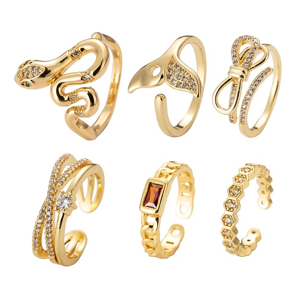 PandaHall 6Pcs 6 Styles Adjustable Brass Micro Pave Clear Cubic Zirconia Cuff Rings, Open Rings, Long-Lasting Plated, Snake & Fishtail & X...
PandaHall 6Pcs 6 Styles Adjustable Brass Micro Pave Clear Cubic Zirconia Cuff Rings, Open Rings, Long-Lasting Plated, Snake & Fishtail & X...