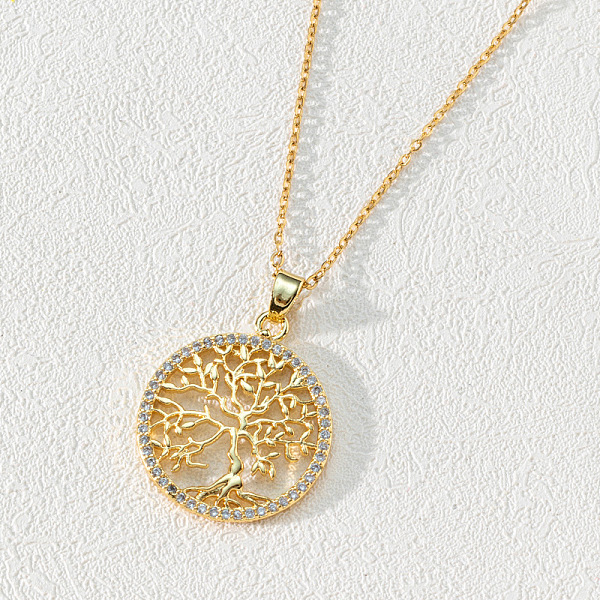 PandaHall 18K Gold Plated Tree of Life Pendant Necklace with CZ Stones Circle Cutout, Clear, size 2 Brass Tree Clear
PandaHall 18K Gold Plated Tree of Life Pendant Necklace with CZ Stones Circle Cutout, Clear, size 2 Brass Tree Clear