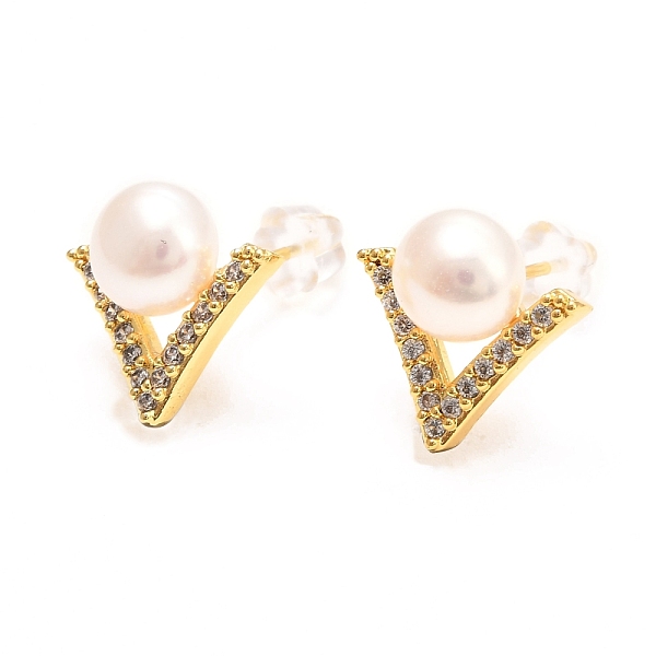 PandaHall Brass Micro Pave Cubic Zirconia V-shaped Stud Earrings, with Natural Pearl, Long-Lasting Plated, Real 18K Gold Plated, 13x13mm..., White
PandaHall Brass Micro Pave Cubic Zirconia V-shaped Stud Earrings, with Natural Pearl, Long-Lasting Plated, Real 18K Gold Plated, 13x13mm..., White
