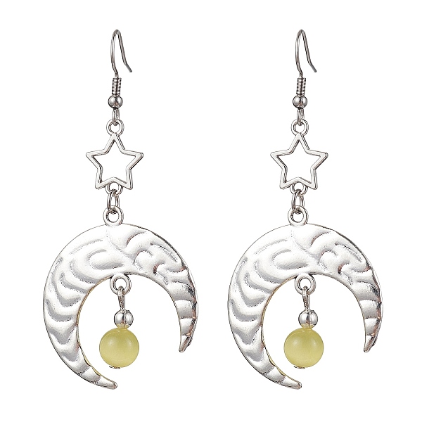 PandaHall Antique Silver Alloy Star & Moon Dangle Earrings, with Glass Beads, Pale Goldenrod, 70.5x32.5mm Glass Moon
PandaHall Antique Silver Alloy Star & Moon Dangle Earrings, with Glass Beads, Pale Goldenrod, 70.5x32.5mm Glass Moon