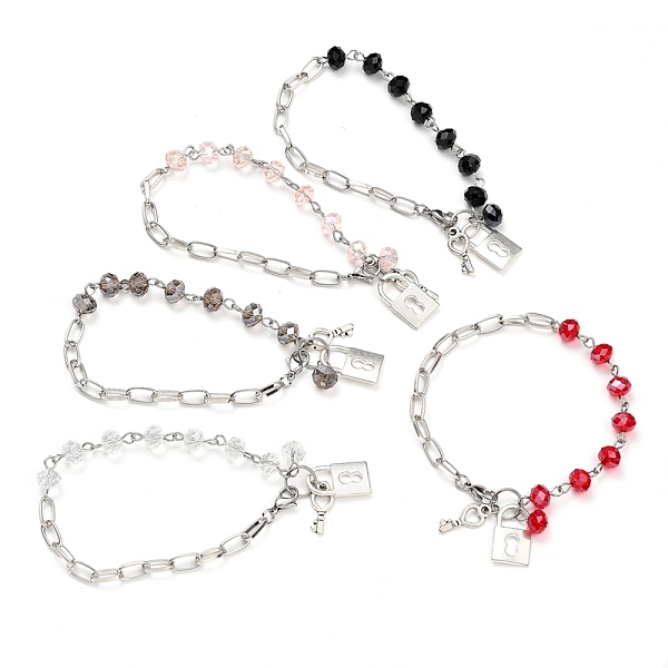 PandaHall Key & Lock Alloy Charm Bracelets, with Glass Beads, Iron Paperclip Chains and 304 Stainless Steel Lobster Claw Clasps, Mixed Color..., Multicolor
PandaHall Key & Lock Alloy Charm Bracelets, with Glass Beads, Iron Paperclip Chains and 304 Stainless Steel Lobster Claw Clasps, Mixed Color..., Multicolor