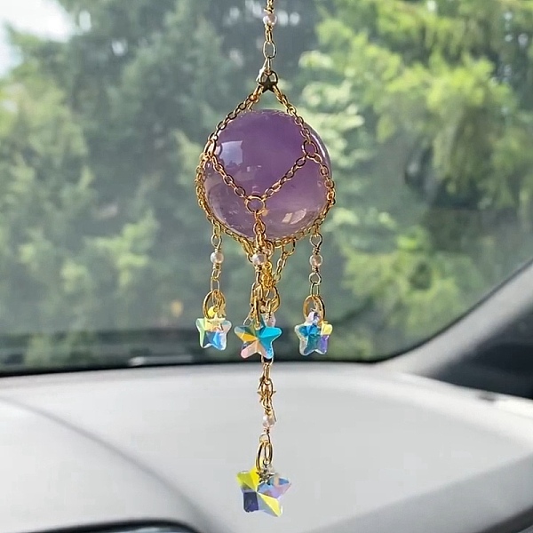 PandaHall Glass Pendant Decoration, Suncatchers, with Titanium Steel Findings, Natural Amethyst Ball, 200~210mm Amethyst Star
PandaHall Glass Pendant Decoration, Suncatchers, with Titanium Steel Findings, Natural Amethyst Ball, 200~210mm Amethyst Star