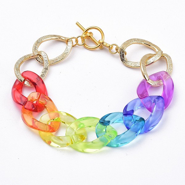 PandaHall Transparent Acrylic & Aluminum Curb Chain Bracelets, with Golden Plated Alloy Toggle Clasps, Colorful, 7-5/8 inch(19.4cm) Acrylic
PandaHall Transparent Acrylic & Aluminum Curb Chain Bracelets, with Golden Plated Alloy Toggle Clasps, Colorful, 7-5/8 inch(19.4cm) Acrylic