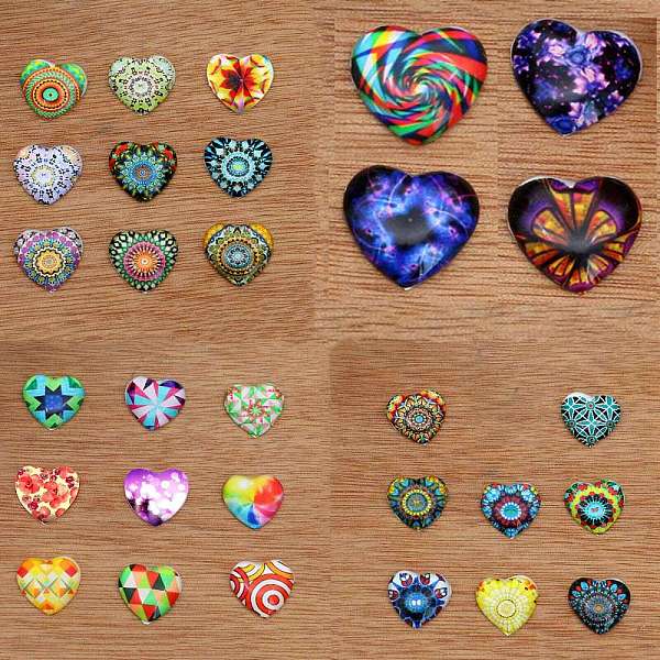 PandaHall Glass Cabochons, Heart with Flower Pattern, Mixed Color, 18x18x3mm, 30pcs/bag Glass Heart Multicolor
PandaHall Glass Cabochons, Heart with Flower Pattern, Mixed Color, 18x18x3mm, 30pcs/bag Glass Heart Multicolor