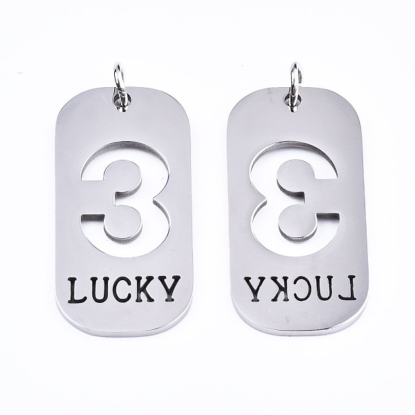 PandaHall 201 Stainless Steel Pendants, Laser Cut, with Jump Rings, Rectangle with Number and Word LUCKY, Stainless Steel Color, Num.3...
PandaHall 201 Stainless Steel Pendants, Laser Cut, with Jump Rings, Rectangle with Number and Word LUCKY, Stainless Steel Color, Num.3...