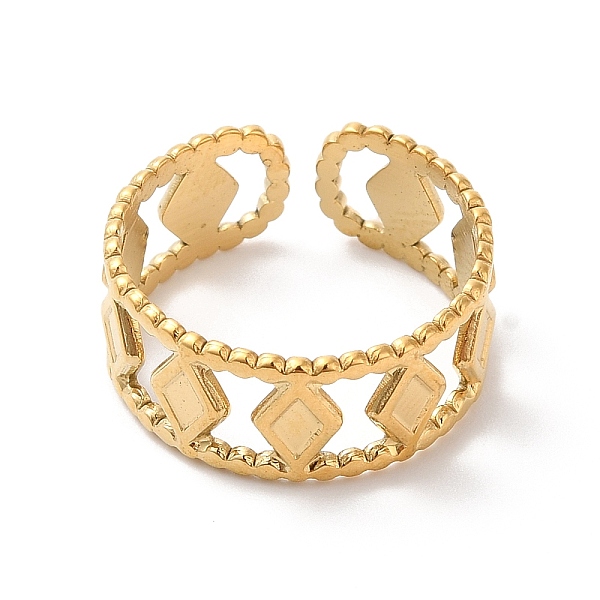 PandaHall Ion Plating(IP) 304 Stainless Steel Rhombus Open Cuff Ring for Women, Golden, US Size 7 1/4(17.5mm) 304 Stainless Steel
PandaHall Ion Plating(IP) 304 Stainless Steel Rhombus Open Cuff Ring for Women, Golden, US Size 7 1/4(17.5mm) 304 Stainless Steel