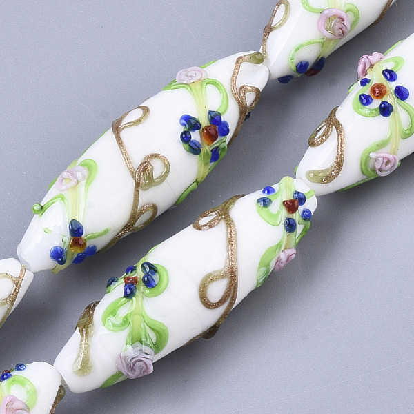 PandaHall Handmade Gold Sand Lampwork Beads Strands, Bumpy, Rice with Flower Pattern, White, 45~47.5x14.5~15.5mm, Hole: 1.5mm, about...
PandaHall Handmade Gold Sand Lampwork Beads Strands, Bumpy, Rice with Flower Pattern, White, 45~47.5x14.5~15.5mm, Hole: 1.5mm, about...