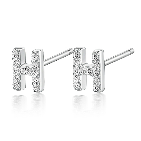 PandaHall Rhodium Plated 925 Sterling Silver Initial Letter Stud Earrings, with Cubic Zirconia, Platinum, Letter H, 5x5mm Sterling Silver..., Clear
PandaHall Rhodium Plated 925 Sterling Silver Initial Letter Stud Earrings, with Cubic Zirconia, Platinum, Letter H, 5x5mm Sterling Silver..., Clear