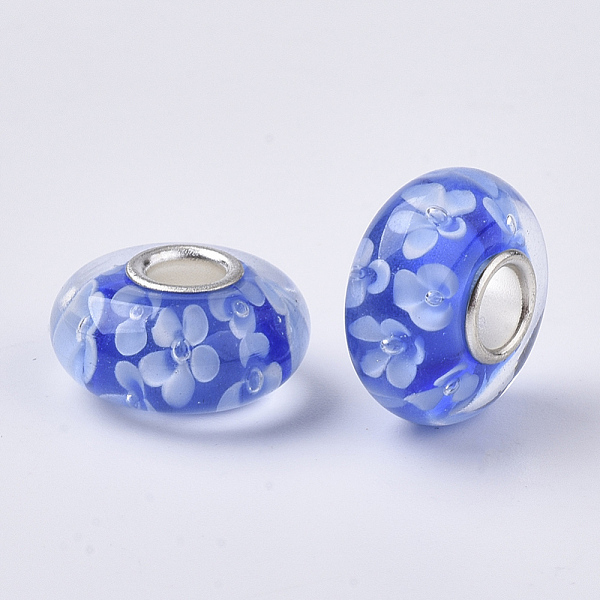 PandaHall Handmade Lampwork European Beads, Inner Flower, Large Hole Beads, with Silver Color Plated Brass Single Cores, Rondelle, Royal..., Blue
PandaHall Handmade Lampwork European Beads, Inner Flower, Large Hole Beads, with Silver Color Plated Brass Single Cores, Rondelle, Royal..., Blue