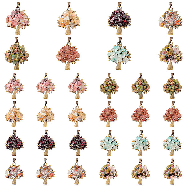 PandaHall 32Pcs 8 Styles Natural & Synthetic Mixed Gemstone Chip Pendants, Antique Bronze Plated Alloy Tree of Life Charms, 30x24mm...
PandaHall 32Pcs 8 Styles Natural & Synthetic Mixed Gemstone Chip Pendants, Antique Bronze Plated Alloy Tree of Life Charms, 30x24mm...