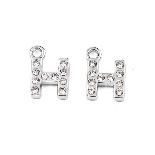 PandaHall 304 Stainless Steel Charms, with Crystal Rhinestone, Letter, Letter.H, 10~10.5x2~8x2mm, Hole: 1.2mm Stainless Steel+Rhinestone..., Clear
PandaHall 304 Stainless Steel Charms, with Crystal Rhinestone, Letter, Letter.H, 10~10.5x2~8x2mm, Hole: 1.2mm Stainless Steel+Rhinestone..., Clear