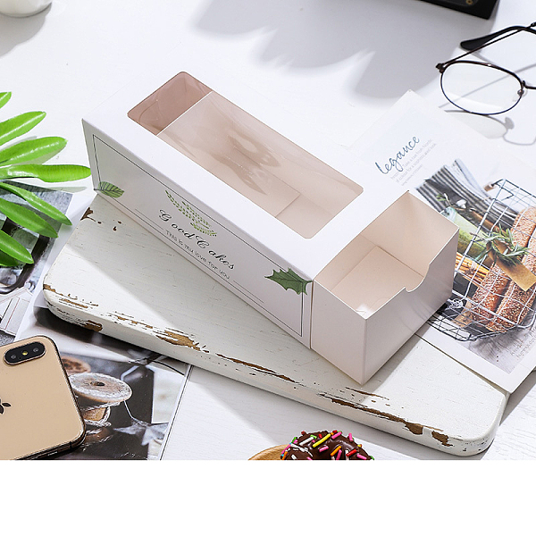 PandaHall Foldable Kraft Paper Cake Drawer Box, Bakery Biscuits Roll Cake Packing Box, Rectangle with Clear Window, Leaf Pattern..., White
PandaHall Foldable Kraft Paper Cake Drawer Box, Bakery Biscuits Roll Cake Packing Box, Rectangle with Clear Window, Leaf Pattern..., White