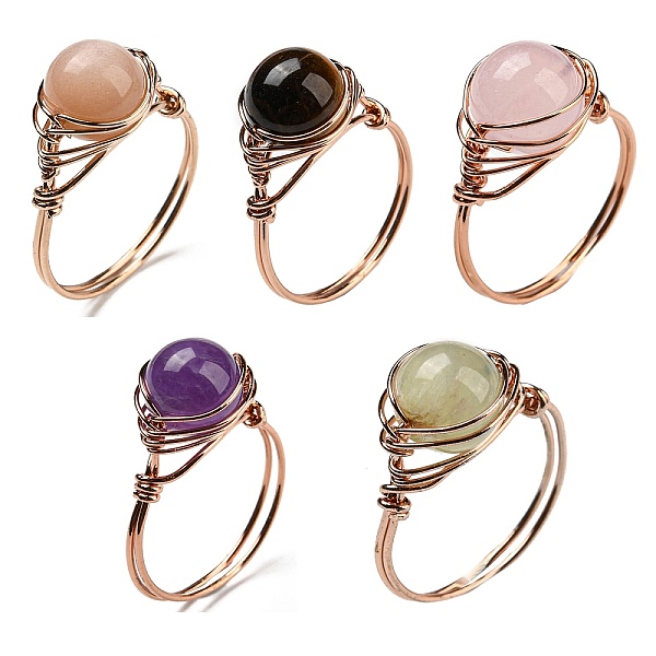PandaHall Natural Mixed Stone Round Finger Ring, Rack Plating Rose Gold Brass Wire Wrap Ring, Inner Diameter: 20mm Mixed Stone
PandaHall Natural Mixed Stone Round Finger Ring, Rack Plating Rose Gold Brass Wire Wrap Ring, Inner Diameter: 20mm Mixed Stone